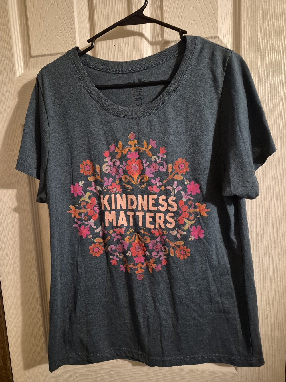 NATURAL LIFE Teal Graphic Tee with Pink & Orange Floral Print